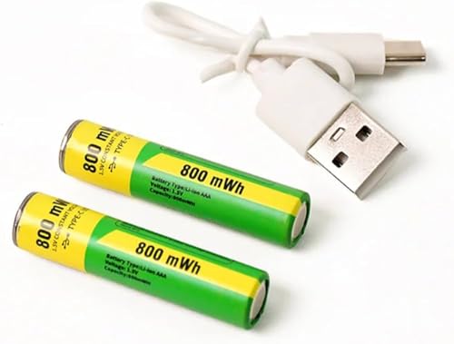 Image of AAA Rechargeable Battery 800 mWh 1.5V Lithium Ion USB Type-C Charging Cell, Triple A Direct Charge Battery with LED Indicator, Fast Rechargeable Battery for Remote, Mouse, Toys (1 Pair) (Pack of 2)