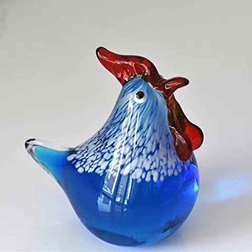 Estatuilla de Gallo Azul de Vidrio Hecha a Mano Vidrio soplado pisapapeles de Esmalte de Colores Regalo de cumpleaños Adornos de Mesa decoración del hogar Cover