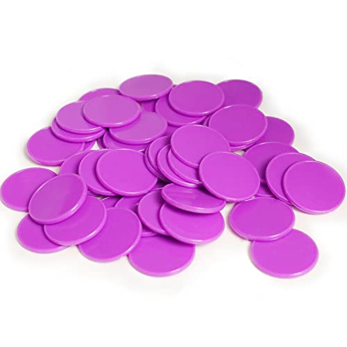 HAKITAROOM Set of 100 Opaque Plastic Learning Counters Mini Poker Chips Game Tokens with Storage Box (Purple, 1 Inch)