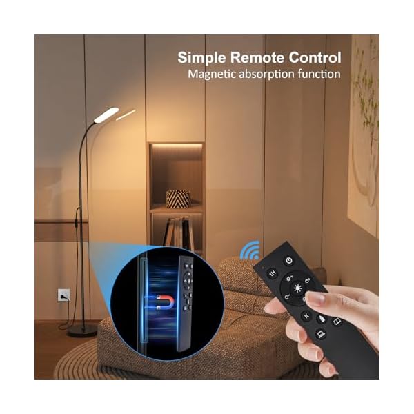 Floor Lamp, Bright 18W LED Standing Lamps for Living Room, Remote Stepless Adjustable Color and Brightness Dimmable with ON/Off Switch, Gooseneck Reading Lights for Bedroom Office, 1300LM Black - Image 6