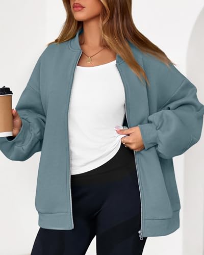 KIRUNDO Oversized Sweatshirt for Women Zip Up Bomber Jacket(Grey Blue, XXL) - image 8