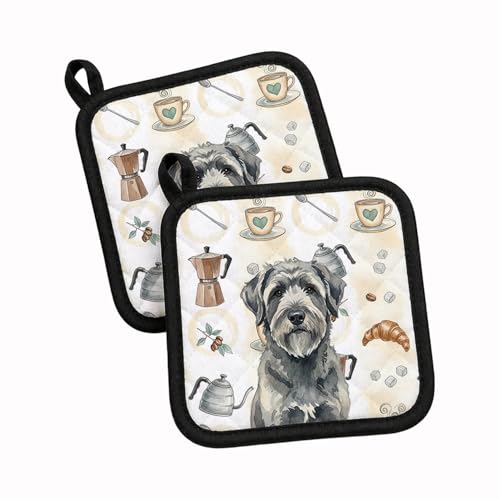Caroline's Treasures Gray Bouvier des Flandres Coffee Bar Pair of Pot Holders Pair 7.5x7.5 Quilted Insulated Hot Pads Decorative Kitchen Gift Made in USA
