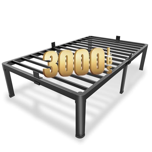 MAF 12 Inch Twin Metal Platform Bed Frame with Round Corner Legs, Mattress Slide Stopper, 3000 LBS Heavy Duty Steel Slats Support, No Box Spring Needed, Noise Free