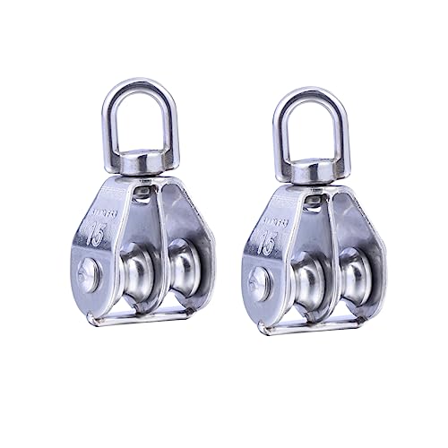 KICHOUSE Pair Pulley Roller Rope Pulley Dual Sheaved Pulley Wire Rope Door Knob Spindle Replacement Stainless Steel Pulley Silver