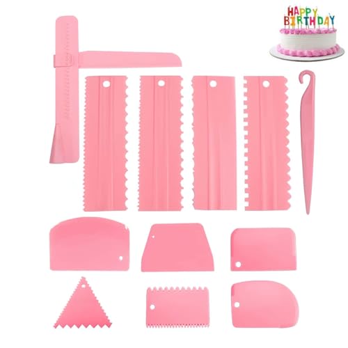 QHFlashbuy 12 Stück Kuchenschaber,Tortenspachtel Plastik,Tortenschaber Kuchen Glätter,Verstellbar Glatter Kuchenspachtel,Cake Scraper für DIY Buttercreme Backwerkzeug.