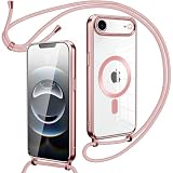 Oelrstfe Cover Magnetica Trasparente con Cordino per iPhone 17 Air con Magnetico,Custodia Sottile con Laccio Collana Tracolla Regolabile Antiurto Case con Collana per iPhone Air-Rose Gold
