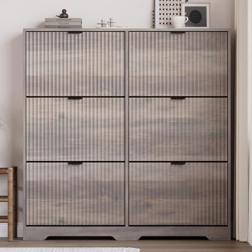 Image of BORNOON Large Shoe Cabinet for Entryway, Tall Narrow Shoe Storage Cabinet with 6 Flip Drawers and Adjustable Shelves, Shoe Rack Cabinet Organizer for Hallway, Foyer, Small Apartment