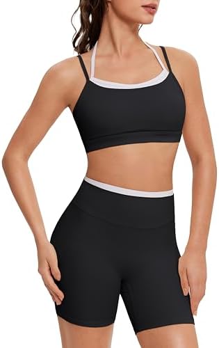 OMKAGI Workout Sets for Women Cute Doubel Layer Open Back Sports ...