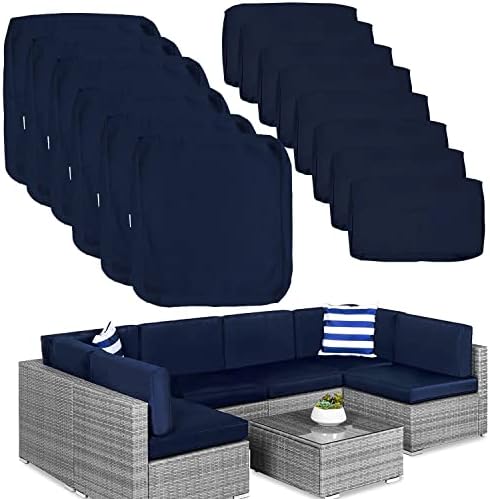 14 Pack Outdoor Patio Cushions Replacement Covers Fit for 7 Pieces 6-Seater Wicker Rattan Patio Furniture Conversation Set Sectional Sofa Seat and Back Pillow Cushion,Water-Resistant Fadeless,Navy