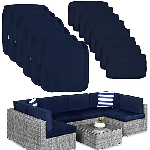 14 Pack Outdoor Patio Cushions Replacement Covers Fit For 7 Pieces 6-Seater Wicker Rattan Patio Furniture Conversation Set Sectional Sofa Seat And Back Pillow Cushion,Water-Resistant Fadeless,Navy #TOP13