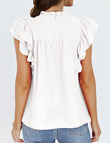 Theenkoln Womens Pleated Blouse Ruffle Sleeve Solid Shirts Mock Neck White Tunic Top #TOP4
