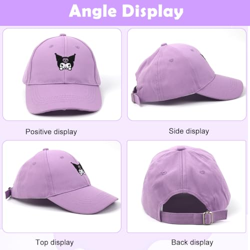 Image of SNOWIE SOFT Hat for Girls Cute Kuromi Sun Cap for Girls Kids Cartoon Embroidery Cap Breathable Cotton Sport Cap Wide Brim Sun Cap 48-54cm Adjustable Head Size Gift for Girl 2-8 Years Old