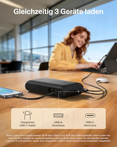 Belkin UltraCharge 20000mAh Power Bank, USB-C-Kabel und Anzeige – Schwarz – Ansicht 3