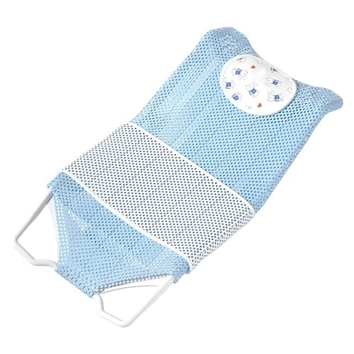Image of Fafeicy Baby Bath Seat Support Non Slip Mesh Cushion Portable Bath Tub Seat Net for Newborns to Toddlers (Blue, Pillow, Slip Pad)