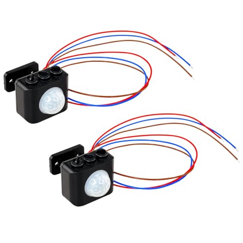 後付け(小型タイプ)人感センサー スイッチユニット【ブラック】 RE-ES-P21B-5B 照明器具用 PIR人感・明るさセンサー両搭載 離れた場所の照明器具を点灯 AC100V 50/60Hz 消費電力100Wまでの機器に対応(ケーブル50cm x 2個