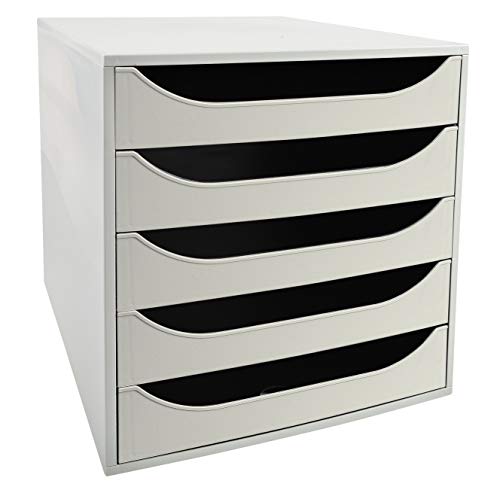 Exacompta 229606D Ablagebox Office mit 5 Schubladen für DIN A4+ Dokumente. Ecobox mit hoher Kapazität für mehr Platz auf dem Schreibtisch Big Box Grau