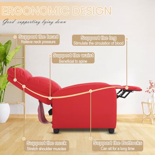 Sillón reclinable PU rojo con masaje y reposapiés miniatura 6
