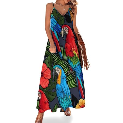 Robe longue perroquet femme été sans manches pour la plage et les voyages