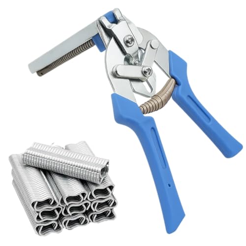 Image of Hog Ring Pliers Kit with 600 Pcs of Galvanized Steel Hog Rings, Hog Ring Chicken Duck Goose Dog Cat Rabbit Kit Clamp with Nail Groove, Repair Hand Tools for Animal Cages, Wire Fencing, Railing-Blue