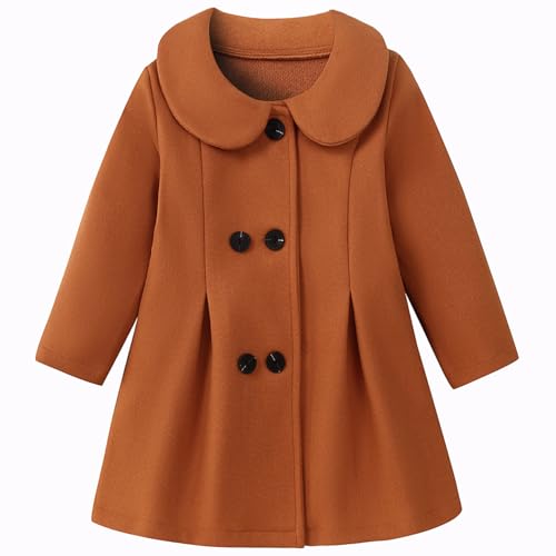 Image of METYOUEZE Toddler Baby Girl Clothes Jacket Coat Long Sleeve Double Breasted Trench Dress Coat Fall Outfit（Brown,2-3T）