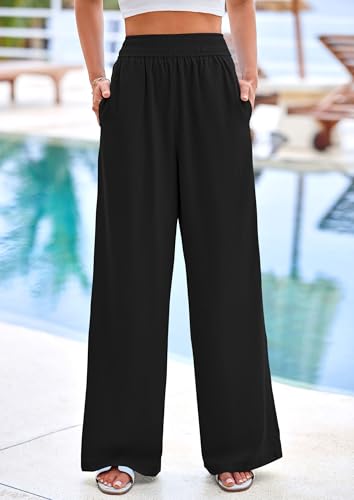 PRETTYGARDEN Womens Wide Leg Pants Casual 2025 Elastic Waist Loose Flowy Palazzo Pants Trousers with Pockets4