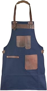 Nesko Sports Top Grain Leather Blue Canvas Apron Butcher Apron - BBQ Apron - Cooking Apron - Blacksmith Apron - Woodwork Apron - Christmas