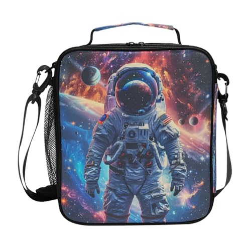 ZOEO Astronaut Planets Galaxy Space Lunch Box Insulated Lunch Bag Prep Kids Cooler Tote Freezable Shoulder Strap Waterproof Picnic Meal for School...