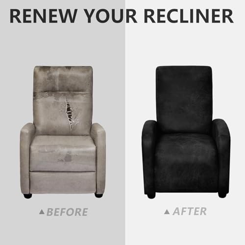 Image of ANARACHON Recliner Chair Covers Leather Look Recliner Cover 4-Piece Slipcovers for Small Reclining Chair Furniture Protector for Kids Dogs Pets Spandex Fabric Washable (1 Small Seater, 02 Black)
