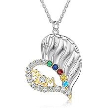 Jewelstruck Mom Necklaces with Names Personalized Sterling Silver Heart Birthstone Necklace for Women Mama Mothers Day Gift Ideas for Grandma Wife Birthday Anniversary Christmas