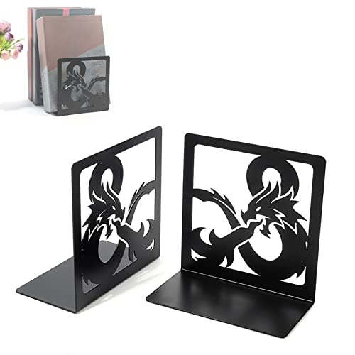 Kisbeibi Dragon Design - Sujetalibros de metal negro con extremos de libros, soporte para libros y CD, estante decorativo para el hogar