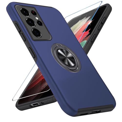 Coque Samsung S21 Ultra rigide bleue avec support haut de gamme