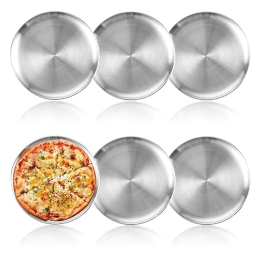 WOPPLXY Set di 6 teglie per pizza, diametro 30 cm, in acciaio inox, rotonde, per cuocere in forno, lavabili in lavastoviglie e facili da pulire