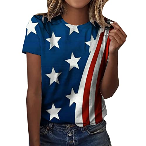 CGGMVCG Joli Haut décontracté pour Femme - Imprimé Drapeau américain - Col Rond - Manches Courtes - T-Shirt pour Femme, Z06 Bleu, S