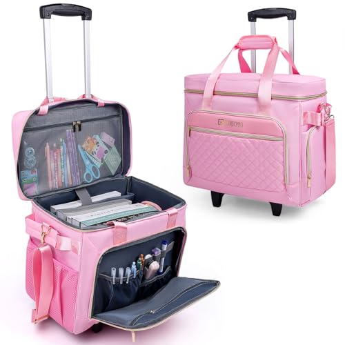 Rolling Teacher Bag, Rolling Briefcase With Detachable Trolley, Large Capacity With Laptop Compartment (pink)
