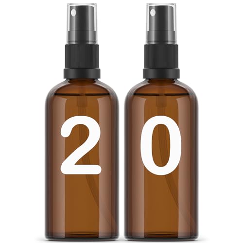 Essenciales Flacone spray spray in vetro ambrato, 20 bottiglie, atomizzatore ricaricabile, 100 ml