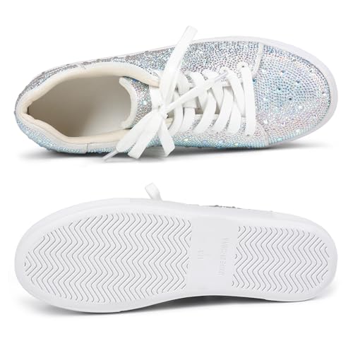 Women's Fashion Bling Rhinestone Sneakers Sparkly White Glitter Wedding Party Sneakers Tennis Shoes for Women4