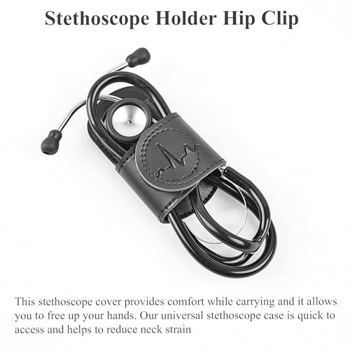 Czzmy PU-Leder Stethoskophalter mit Clip für Gürtel,Stethoskop-Halter,Stethoskophalter mit Clip für Ärzte und Krankenschwestern(1-Schwarz)