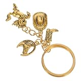iplusmile 4 piezas Llaveros Western de Metal Vintage con Botas Sombreros y Caballo Resistente Aleación de Zinc Accesorio Masculino para Llaves y Decoración de Bolso