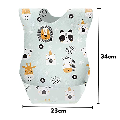 Image of THE LITTLE LOOKERS Disposable /Use & Throw Baby Bibs /Apron for Feeding /Burp /Drool | Stick on Tape Closure | Travel & Eco-Friendly Baby Bibs For Newborns /Infants /Toddlers (Multi -Pack of 30)