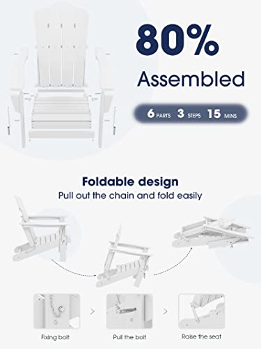 Kingyes Folding Adirondack Chair, Hdpe All-Weather Folding Adirondack Chair, White #TOP1