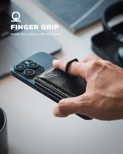 VULKIT Magnetic Card Holder for iPhone with Ring Grip, 3 Card Slots, Compatible with iPhone 12-16 Generation, Black3