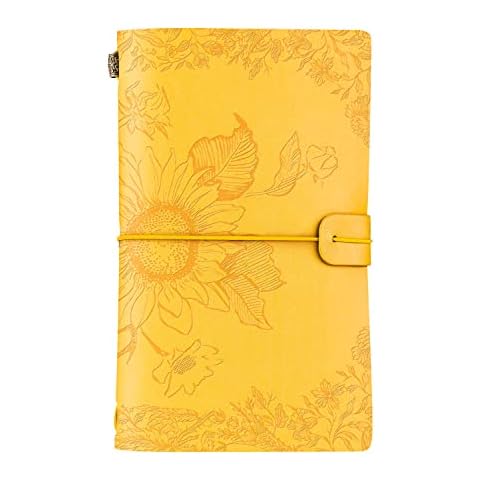 InnoBeta Sunflower gifts for Women Leather Journal Notebook 7x5 Inches, Refillable Sketchbook, Travel Diary, Lined Planner - Yellow - Magic Sunflower Cover