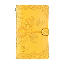 InnoBeta Sunflower gifts for Women Leather Journal Notebook 7x5 Inches, Refillable Sketchbook, Travel Diary, Lined Planner - Yellow - Magic Sunflower