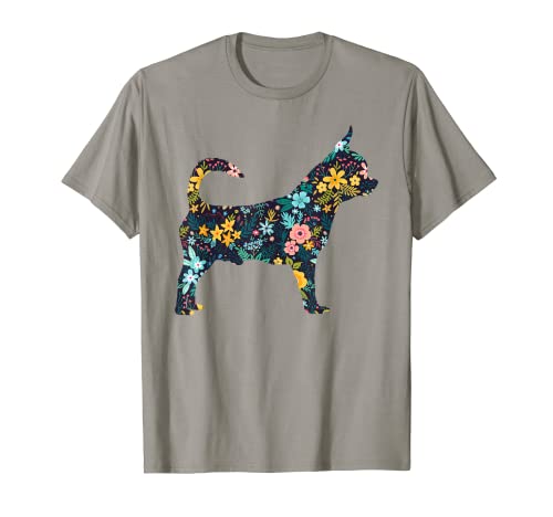 Chihuahua - Silueta de perro floral para mujer Camiseta