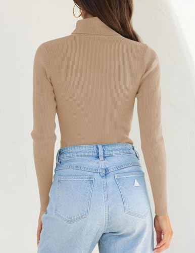 Image of ZESICA Women's Turtleneck Long Sleeve Shirts 2026 Spring Trendy Tops Slim Fitted Ribbed Knit Basic Casual Sweater