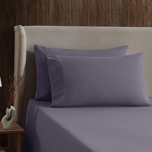 Image of Nestl Split King Bed Sheet Set - Grayish Purple - 5-Piece Deep Pocket | Instantly Soft, Night-One Ready (No Wash Required). Fits 16-Inch Deep Pockets, 360-Degree Elastic Grip
