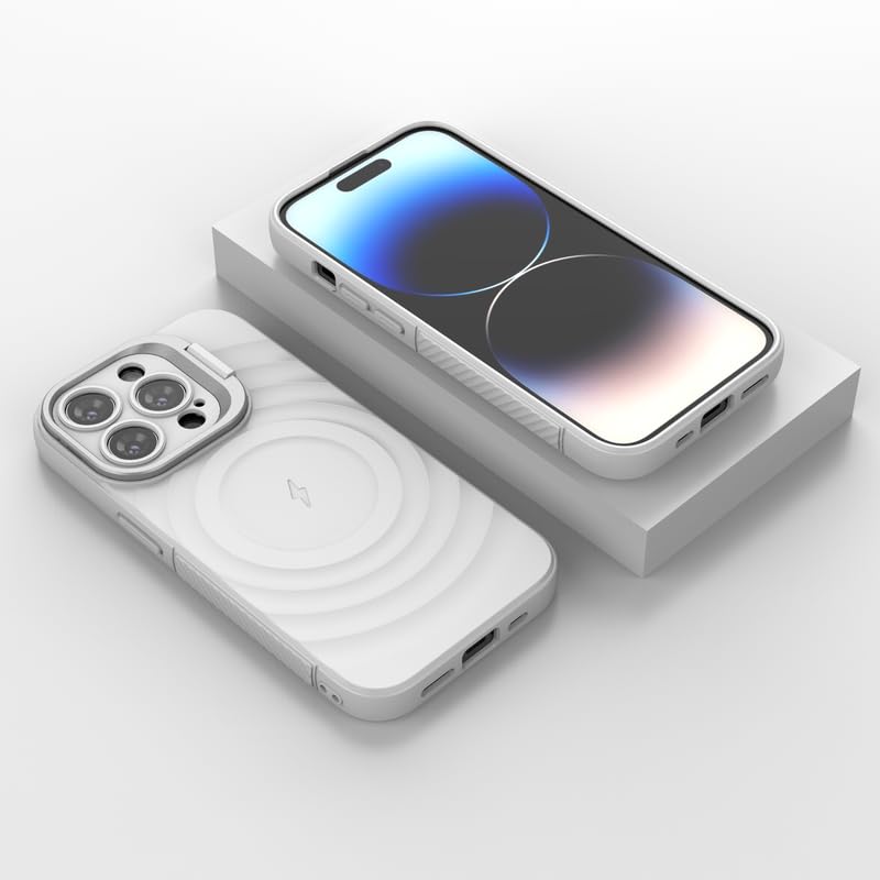 Image of LuxuryKase Shockproof Case for iPhone 14 Pro Max | Ripple Pattern | Camera Protection | Inner Velvet Fabric Lining | Protective Cover with Enhanced Grip & Wireless Charging Support - White