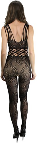 Image of ToBeInStyle Women's Bodystocking Crotchless Peek-A-Boo Fishnet Lace Bodysuit