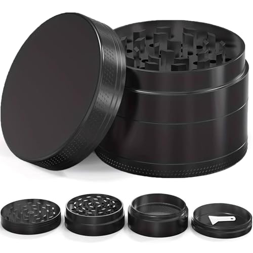 Grinder en 4 pièces,Broyeur d'herbes,Metal Hand Grinder avec tamis et dessus magnétique,pour Le Broyage D'herbes Épices Plantes Feuilles（Noir）