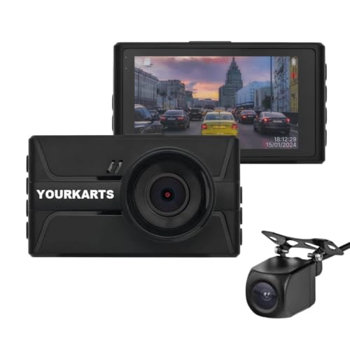 Image of YOURKARTS.COM T968 Pro Dash Cam | Camera - Full HD 1080P + 720P Front & Rear Camera with 3-Inch IPS Display, G-Sensor, USB-A to Type-C Cable 3m and Night Vision-18 Months Warranty